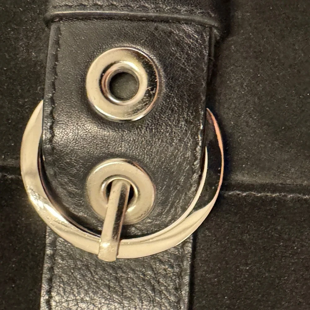 Black‎ Suede Leather Wristlet Clutch Bag Purse Buckle Detail Zip Top Moto Style